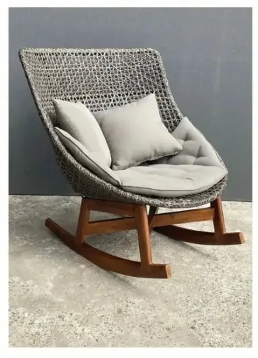 Woven Rattan Rocking Chair with Cushions (Only 1)